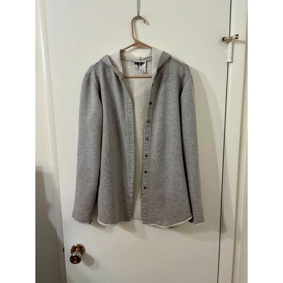 Dkny Jackets & Blazers - DKNY Vintage Womens Size Small Gray 100% Woven Cotton Terry Lined Hoodie Coat